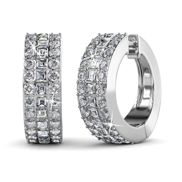 Lemonlimebelue Jewelry - Triple Diamond Hoop Earrings Swarovski Crystals